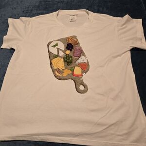White T-Shirt with Cheese Board Design